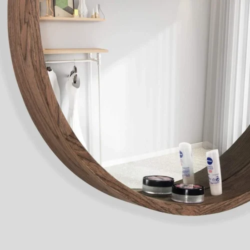 Selena Round Bathroom Mirror with Natural Wood Frame - Image 3