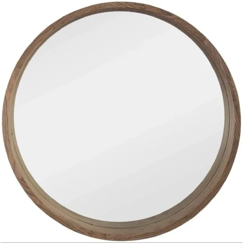 Selena Round Bathroom Mirror with Natural Wood Frame - Image 5