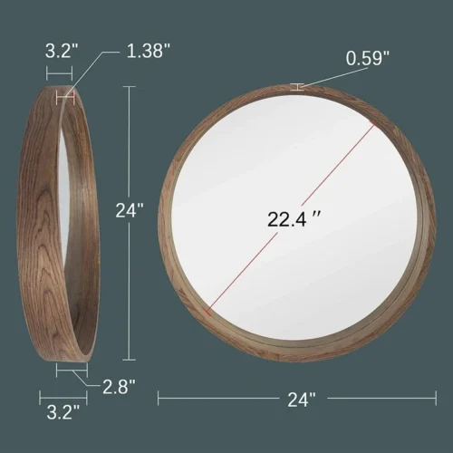 Selena Round Bathroom Mirror with Natural Wood Frame - Image 7