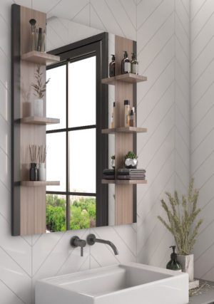 Giulia mirror with wooden frame and storage shelves. - Image 3