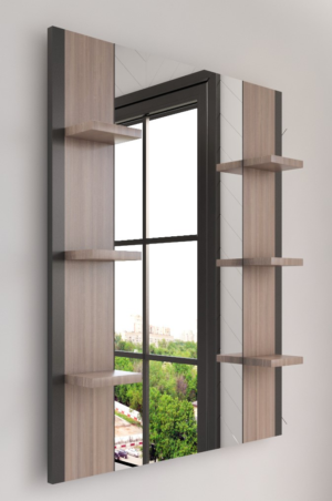 Giulia mirror with wooden frame and storage shelves. - Image 4