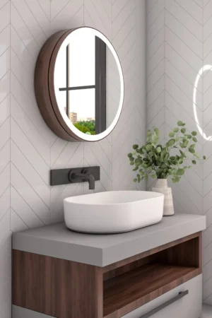 Aviana Circular Moving Mirror with Storage Unit - Image 2