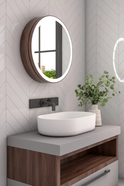 Aviana Circular Moving Mirror with Storage Unit - Image 2