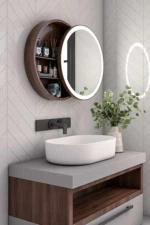Aviana Circular Moving Mirror with Storage Unit - Image 3