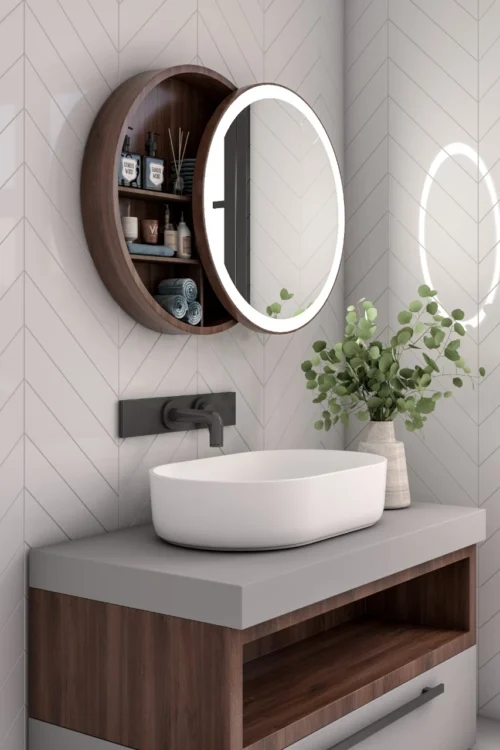 Aviana Circular Moving Mirror with Storage Unit - Image 3