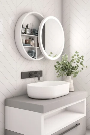 Aviana Circular Moving Mirror with Storage Unit