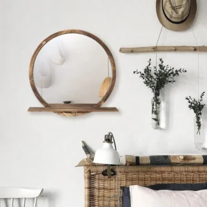 Kiko Round wall mirrors with natural wood frame - Image 7