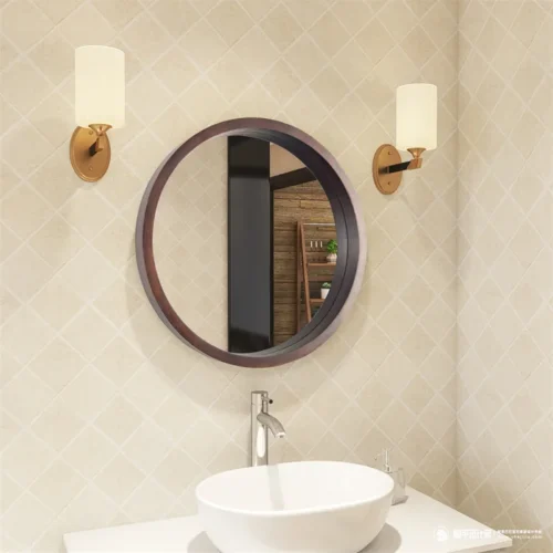0005754 gravity round wood wall mirror
