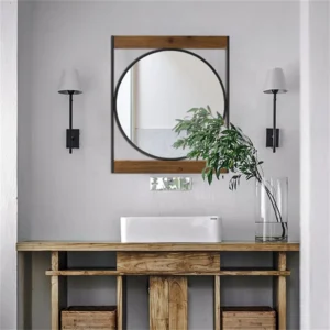 Sian round wall mirror with square wooden frame