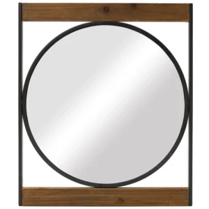 Sian round wall mirror with square wooden frame - Image 5