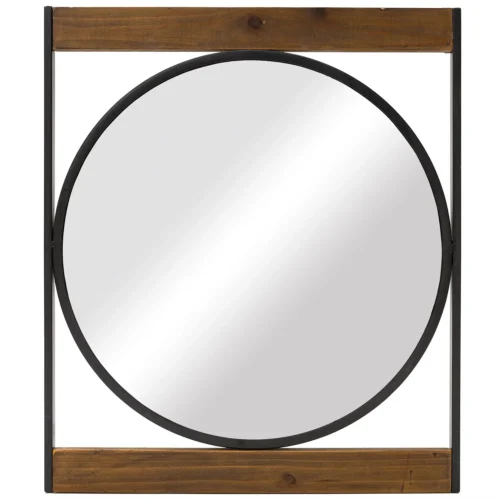 Sian round wall mirror with square wooden frame - Image 5