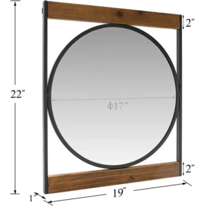 Sian round wall mirror with square wooden frame - Image 6