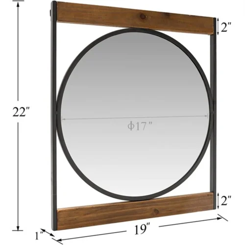 Sian round wall mirror with square wooden frame - Image 6