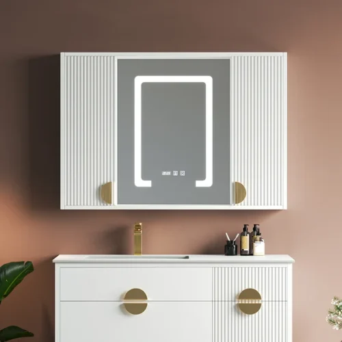 0008567 led bathroom mirror with side medicine cabinet wall mounted