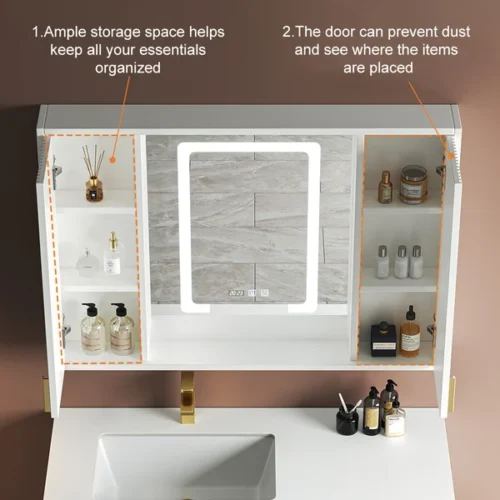 0008569 led bathroom mirror with side medicine cabinet wall mounted