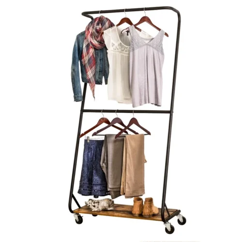 0003134 luxe rolling clothes rack double rod
