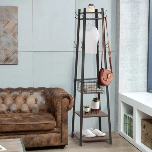 0003141 rackara metal coat rack hooks and shelves