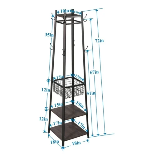 0003142 rackara metal coat rack hooks and shelves