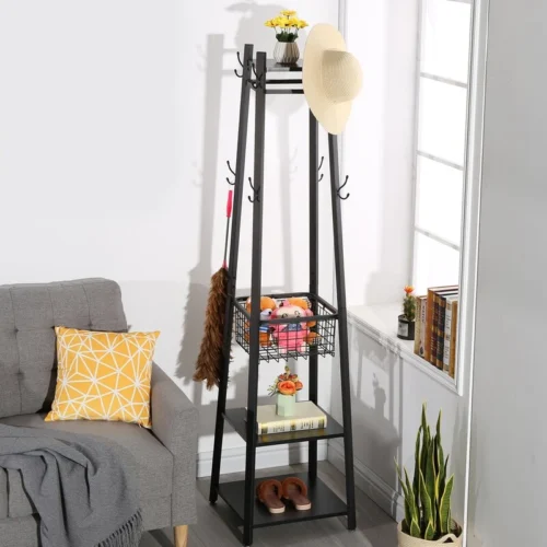 0003144 rackara metal coat rack hooks and shelves