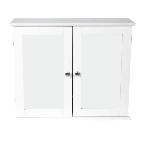 Bath Vida Double Door Mirrored Bathroom Cabinet Storage Cupboard Wall Mounted, White