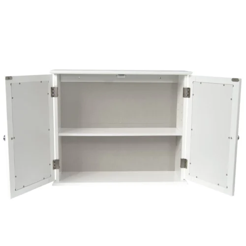 Bath Vida Double Door Mirrored Bathroom Cabinet Storage Cupboard Wall Mounted, White