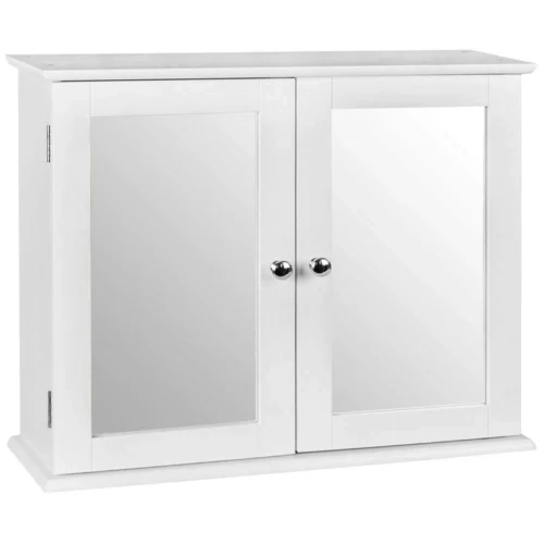 Bath Vida Double Door Mirrored Bathroom Cabinet Storage Cupboard Wall Mounted, White