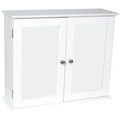 Bath Vida Double Door Mirrored Bathroom Cabinet Storage Cupboard Wall Mounted, White