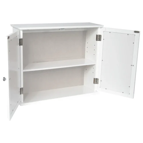 Bath Vida Double Door Mirrored Bathroom Cabinet Storage Cupboard Wall Mounted, White