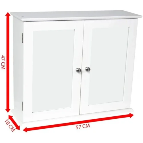 Bath Vida Double Door Mirrored Bathroom Cabinet Storage Cupboard Wall Mounted, White