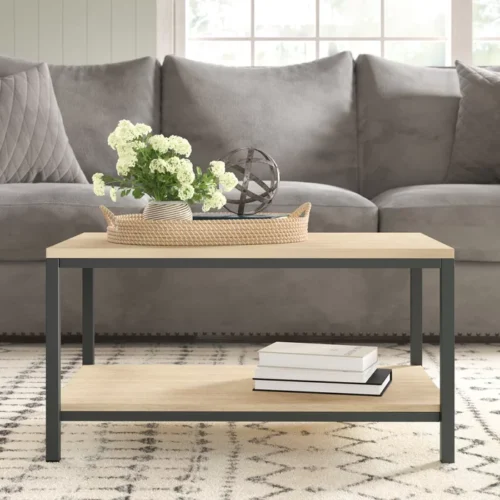 0006143 kavalli steel and wood coffee table 2 tier