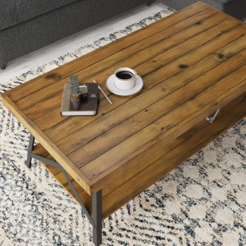 0006294 bleak wood and metal coffee table with storage