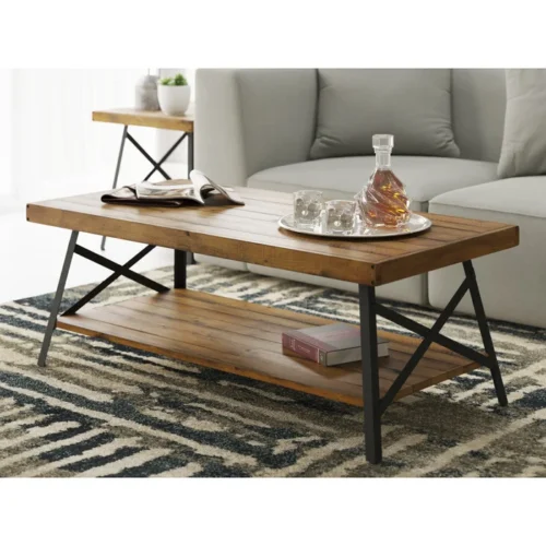0006295 bleak wood and metal coffee table with storage