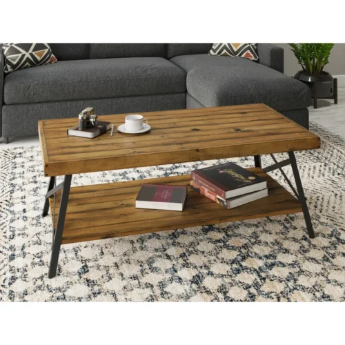 0006302 bleak wood and metal coffee table with storage