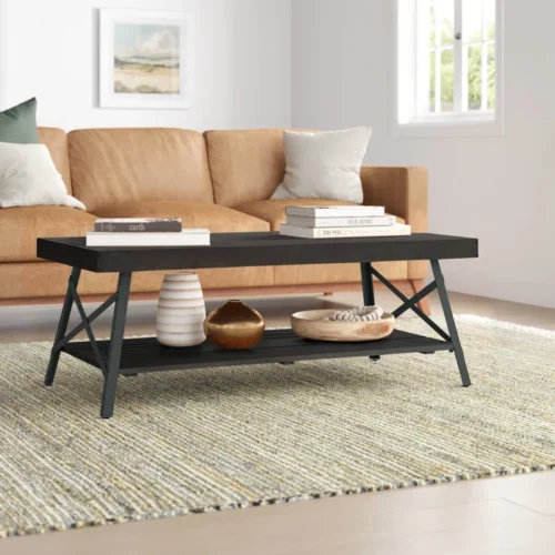 0006308 bleak wood and metal coffee table with storage
