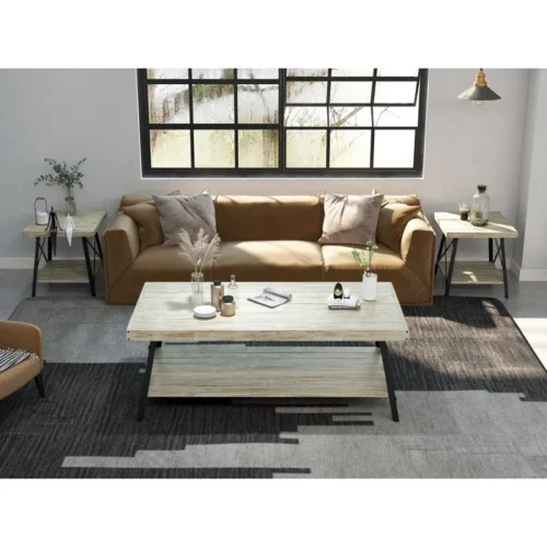 0006311 bleak wood and metal coffee table with storage