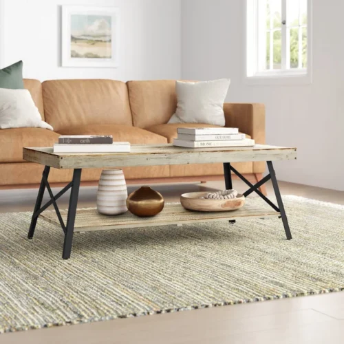 0006314 bleak wood and metal coffee table with storage