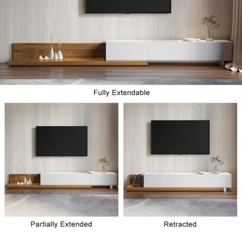 0008037 seyra wood extendable tv stand with 3 drawers