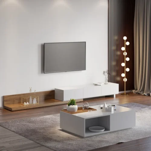 0008041 seyra wood extendable tv stand with 3 drawers