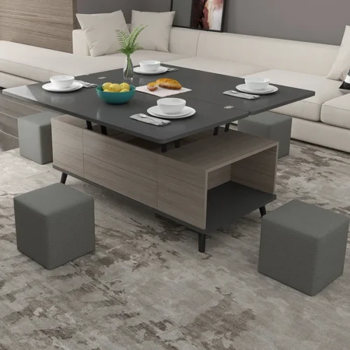 0008512 5 pieces lift top coffee table set with storage convertible dining table with ottomans