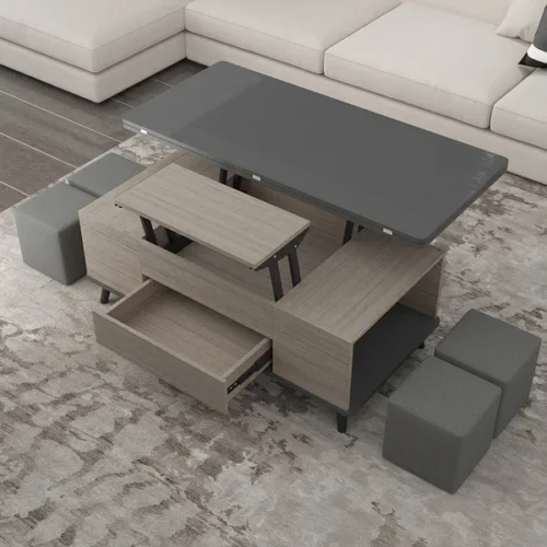 0008513 5 pieces lift top coffee table set with storage convertible dining table with ottomans