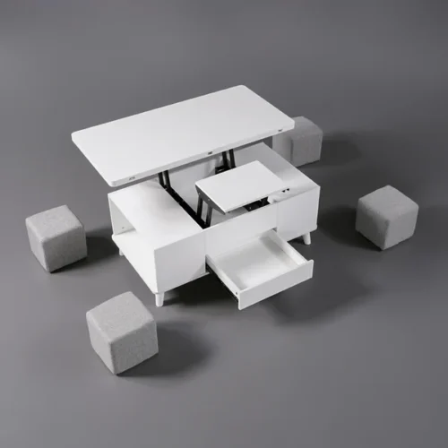 0008516 5 pieces lift top coffee table set with storage convertible dining table with ottomans