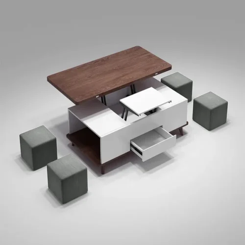0008519 5 pieces lift top coffee table set with storage convertible dining table with ottomans