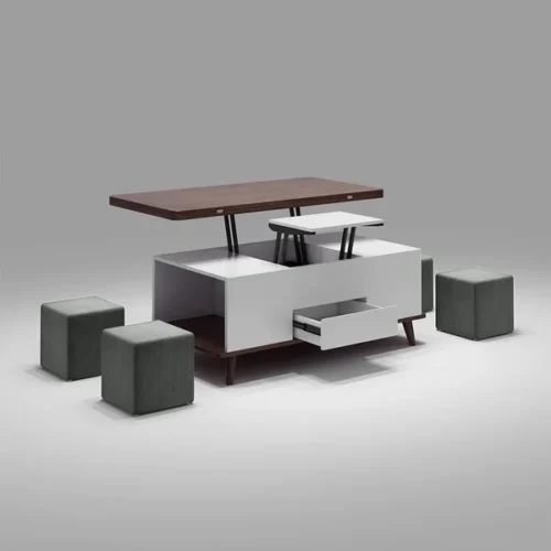0008520 5 pieces lift top coffee table set with storage convertible dining table with ottomans