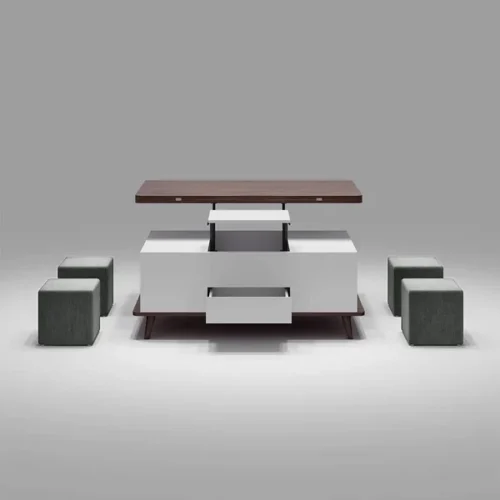 0008521 5 pieces lift top coffee table set with storage convertible dining table with ottomans