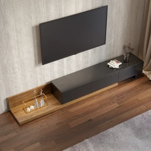 0008988 seyra wood extendable tv stand with 3 drawers