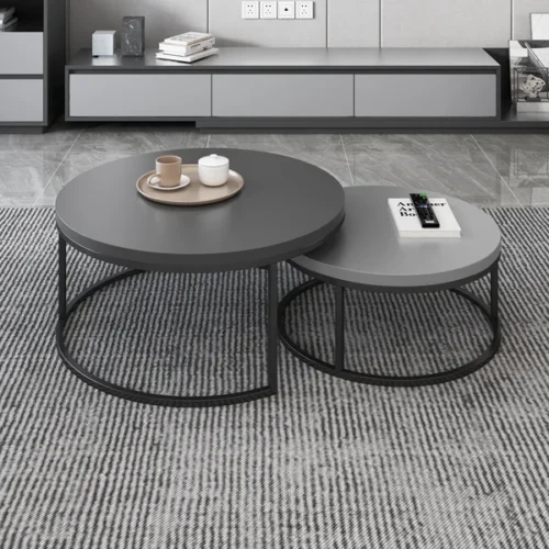 0009043 fero 2 pieces modern wood gray black round nesting coffee table for living room