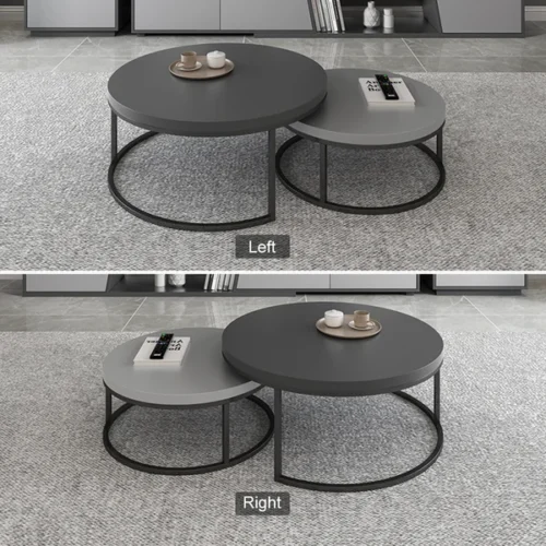 0009044 fero 2 pieces modern wood gray black round nesting coffee table for living room