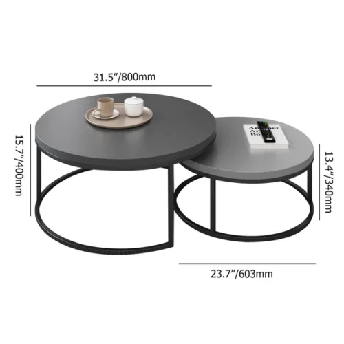 0009046 fero 2 pieces modern wood gray black round nesting coffee table for living room