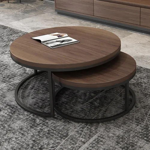 0009048 fero 2 pieces modern wood gray black round nesting coffee table for living room
