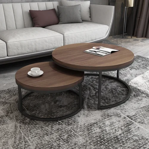 0009053 fero 2 pieces modern wood gray black round nesting coffee table for living room